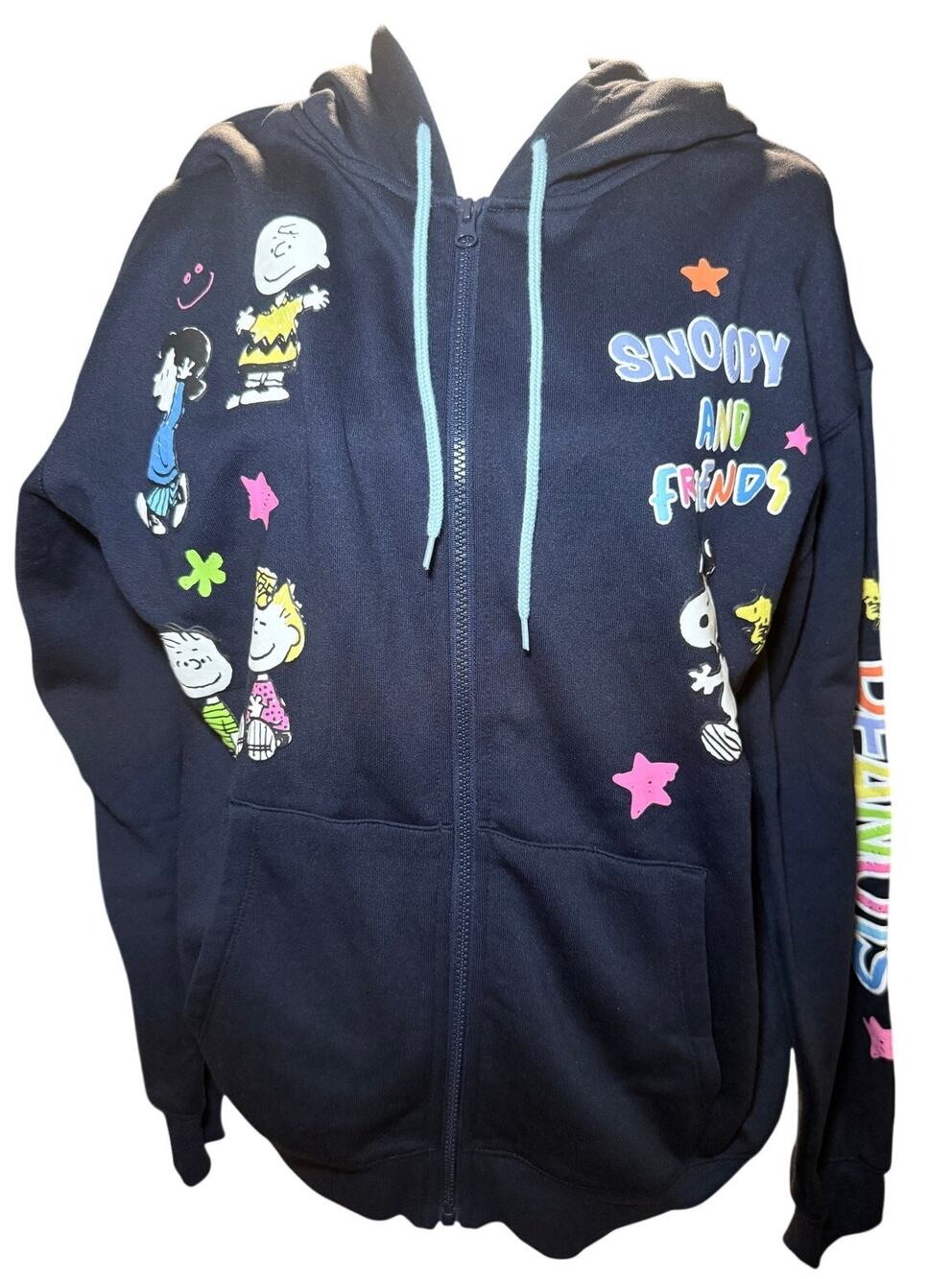 Peanuts Snoopy & Friends Full Zip Hoodie, Navy Graphic, Women's Large 12/14